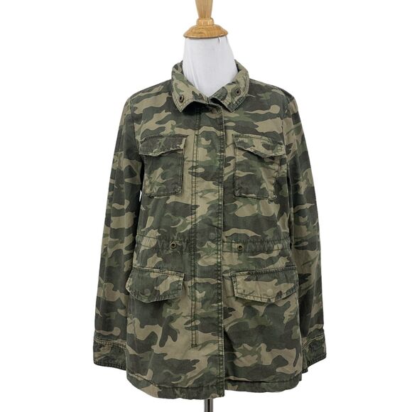 Old Navy Jacket Womens S Small Green Camo Full Zip Snap Pockets Military Utility - Picture 1 of 10